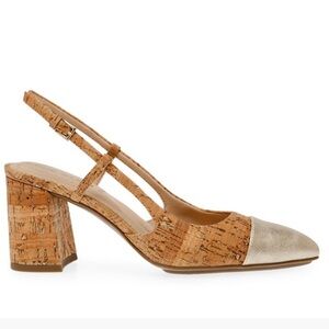 Anne Klein Brooklyn Block Heel Sling Back Cap Toe Cork Pumps